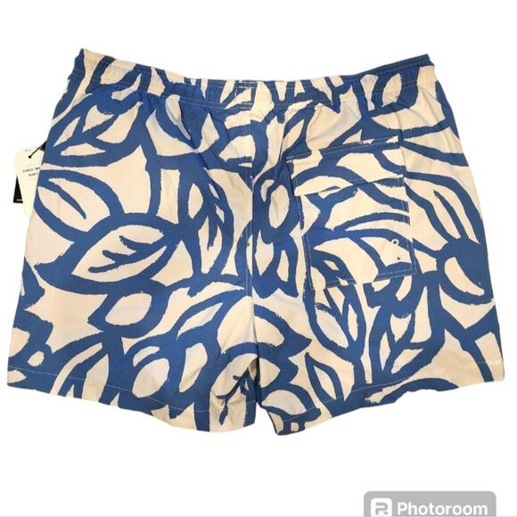 Express Hybrid Swim Shorts XL Blue White Abstract Leaf Pattern - Picture 7 of 11